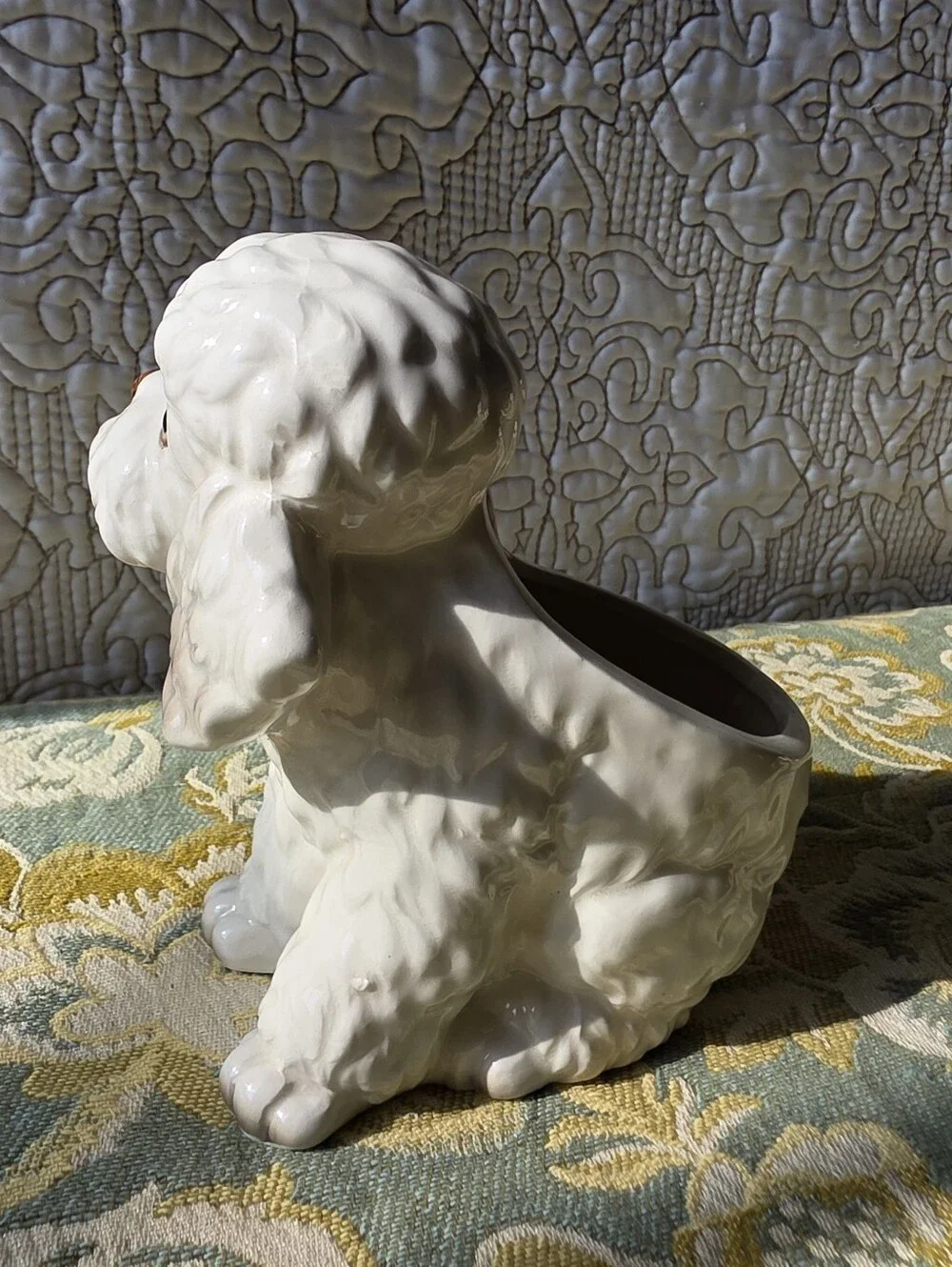 VTG Mid Century Relpo Japan White Poodle Ceramic Planter